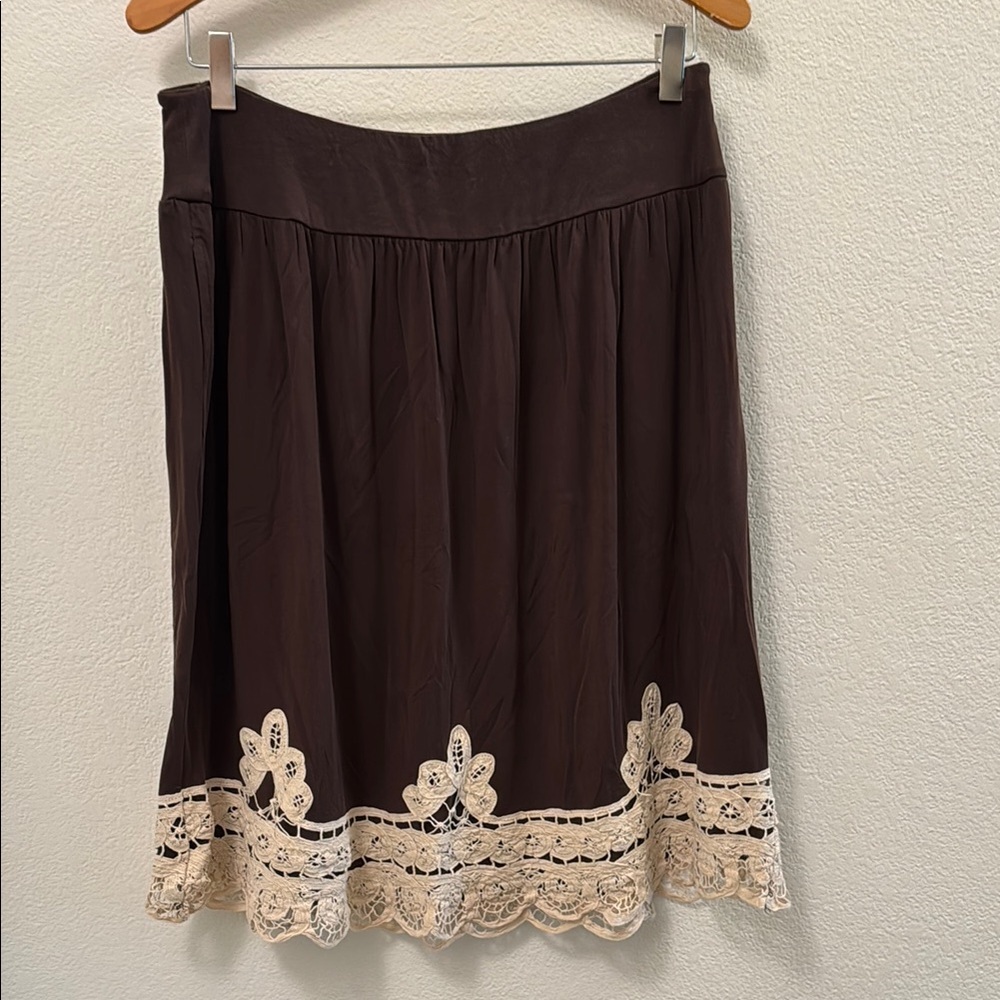 LOFT Black and Cream A-Line Skirt with Embellished Hem
